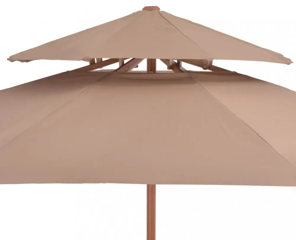 tópszínű kétszintes napernyő fa rúddal 270 cm