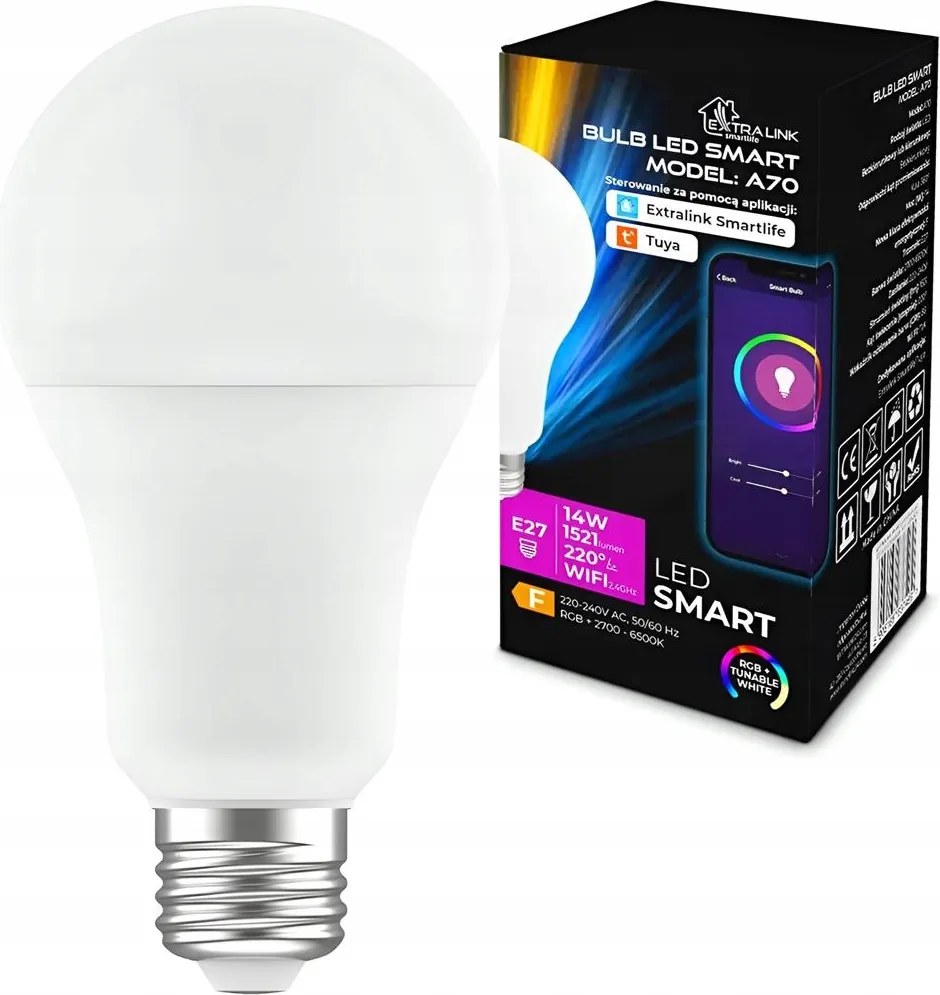 Intelligens Led izzó A70 E27 Rgb Wifi Tuya Smart home 2700-6500k
