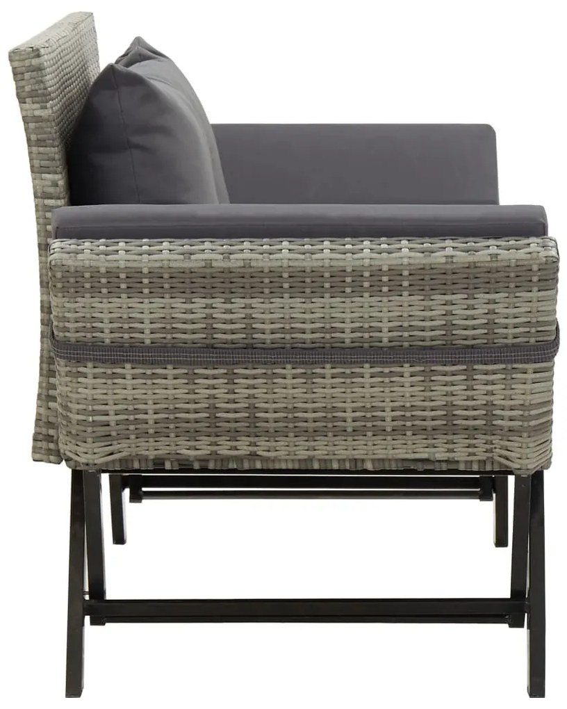 szürke polyrattan kerti pad párnával 176 cm