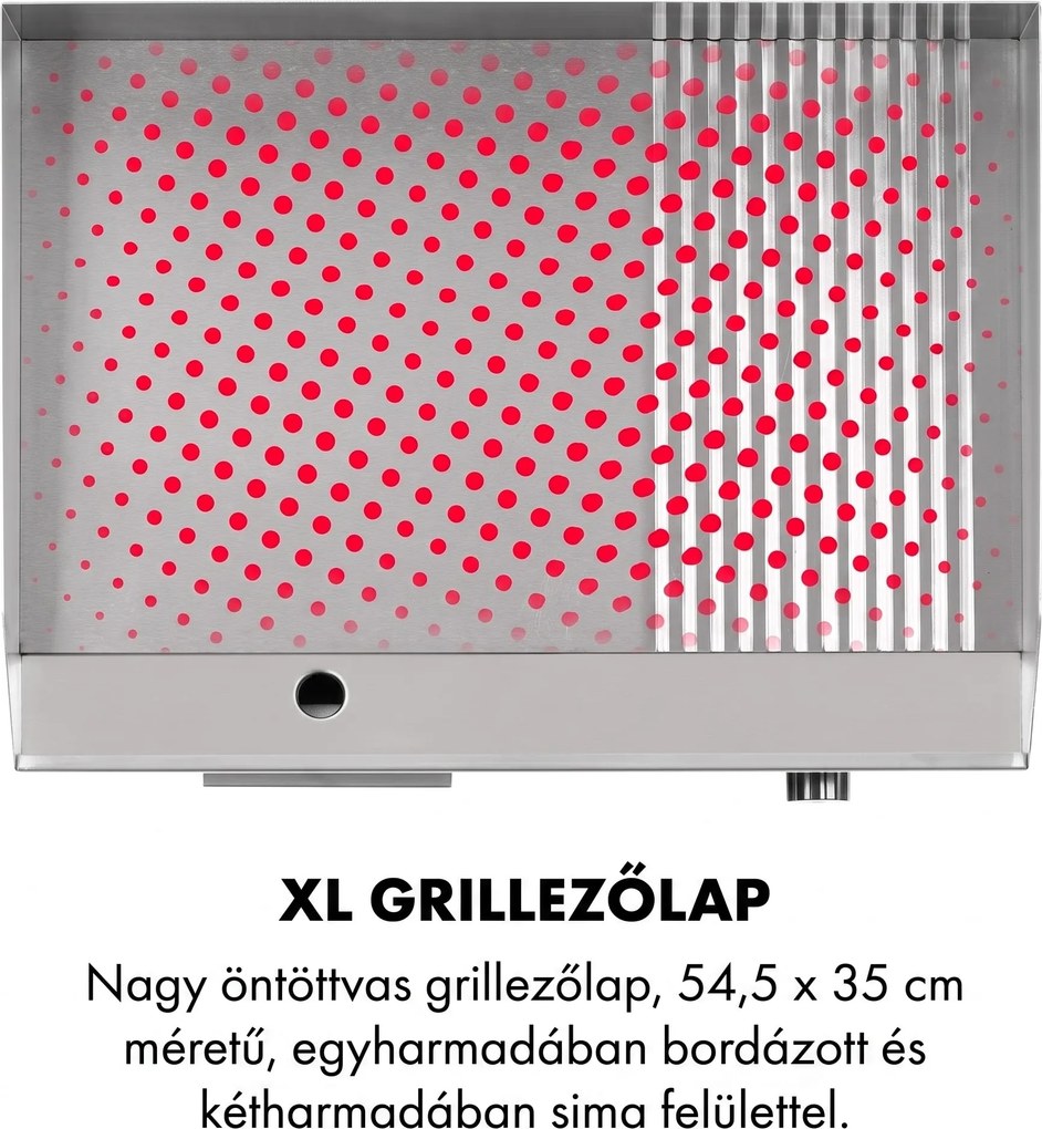 Klarstein Grillmeile 3000GR, elektromos grill, 3000 W, grill lap, 54,5 x 35 cm, sima/bordás