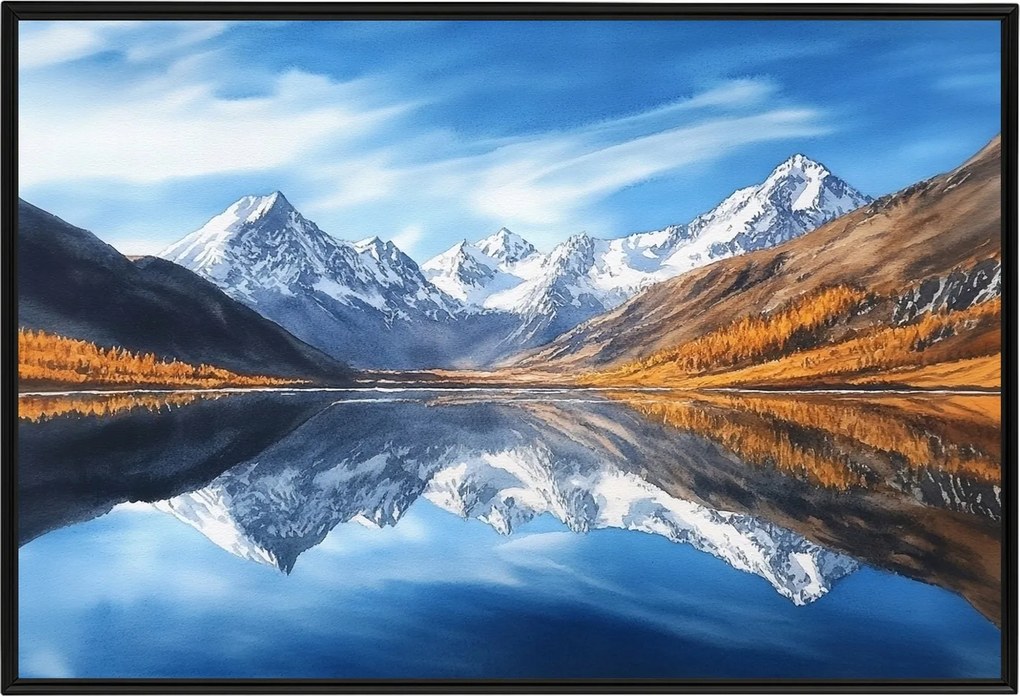 Poszter Keret Alumínium Tájkép Kilátás Hegyek Csúcsok Alpok Tó 60x40