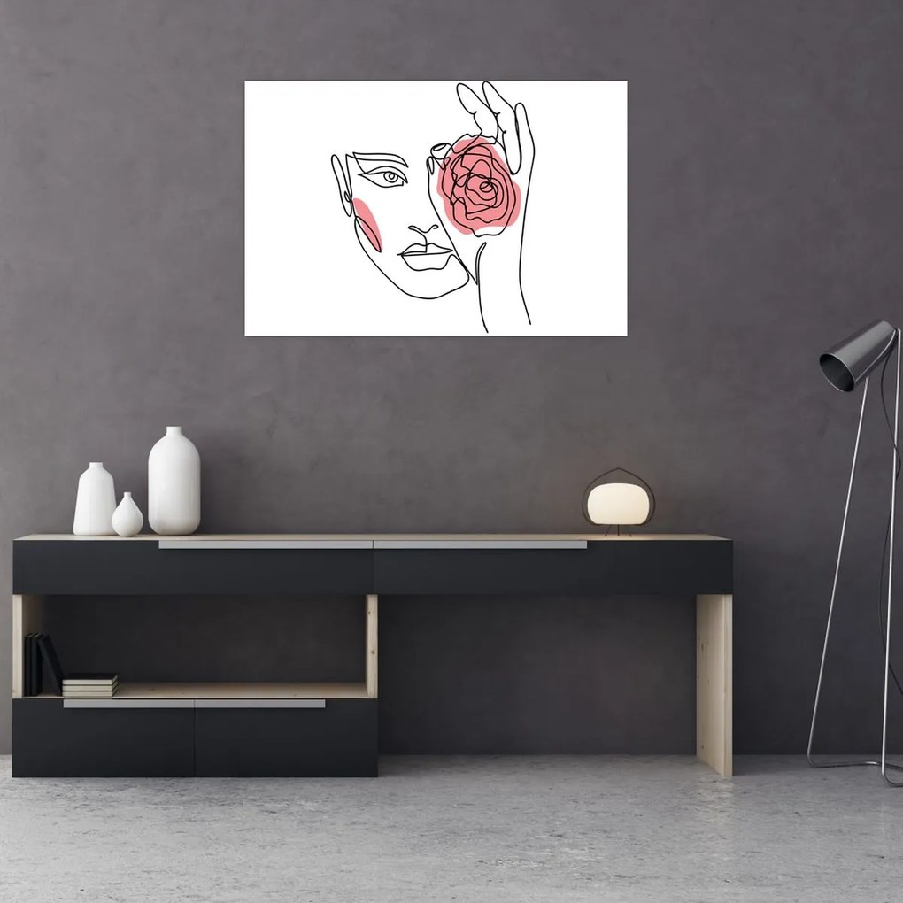 Kép - Line art arc rózsával (90x60 cm)