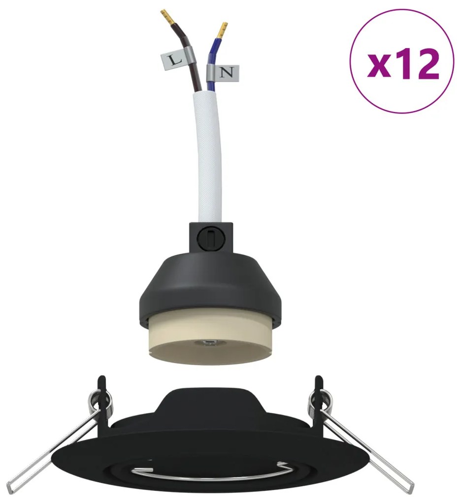 Beépített Spotlámpák 12 db Kerek GU10 Fekete Ø90 mm Acél
