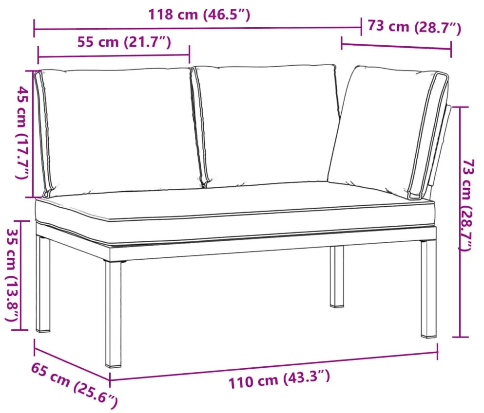 fekete alumínium kerti pad párnákkal