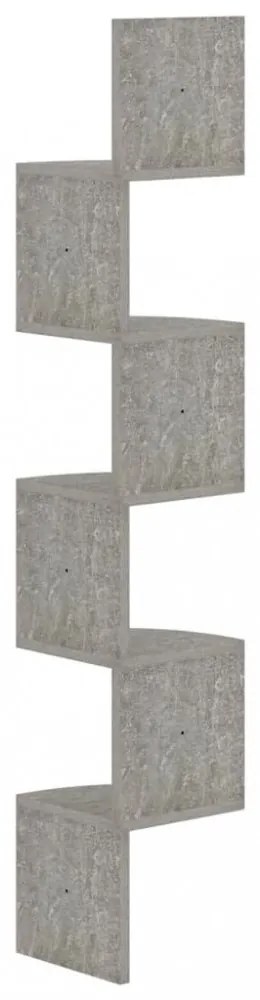 betonszürke szerelt fa fali sarokpolc 19 x 19 x 123 cm