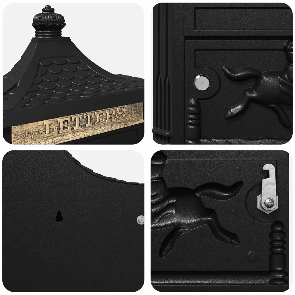 vidaXL Fali Postafiók Fekete 40.5 x 15.5 x 44 cm Öntött alumínium