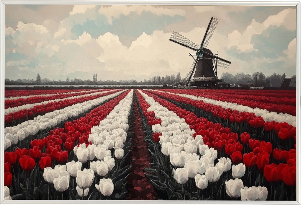 Poszter Keret Alumínium Tulipán Szélmalom Hollandia Virágok Mező 60x40