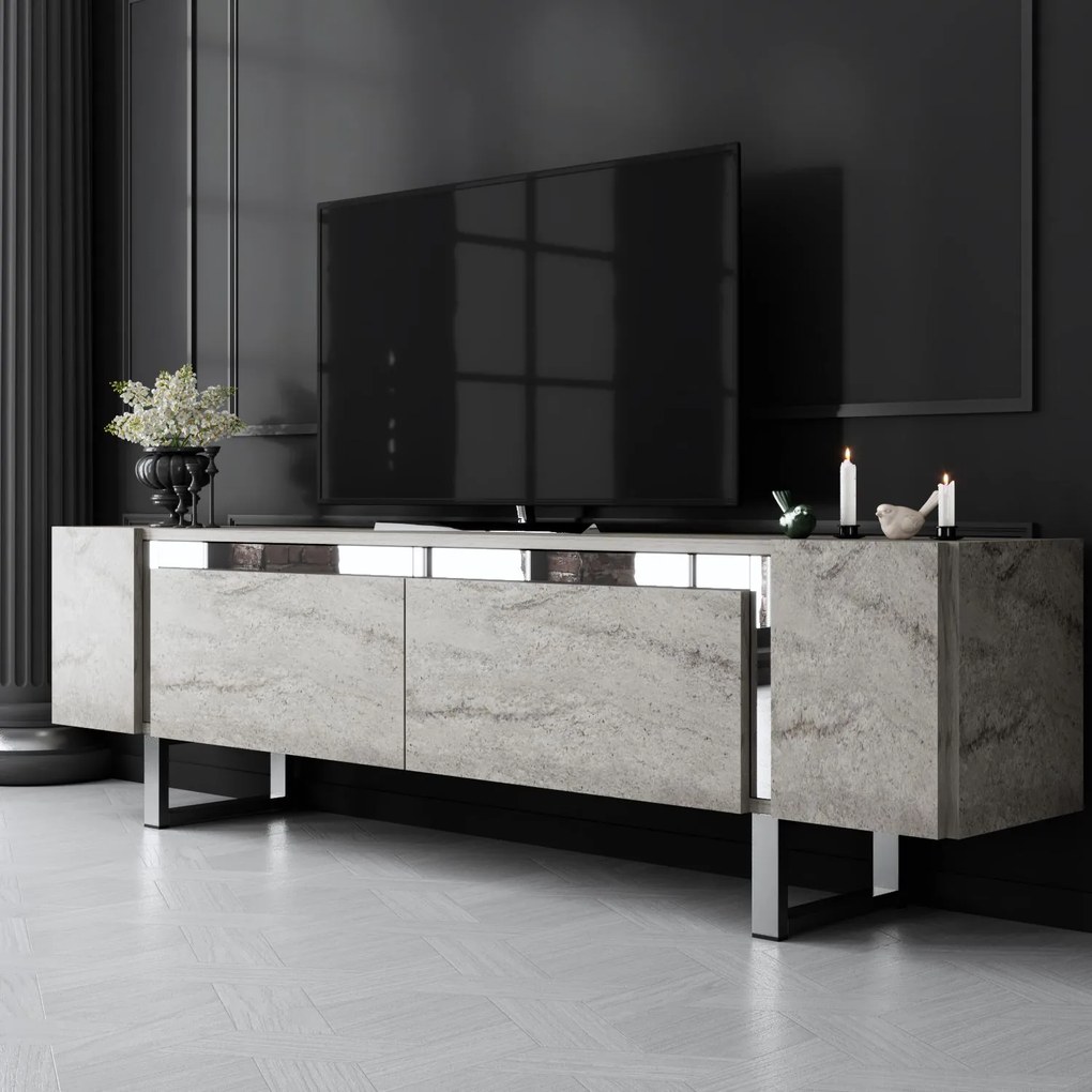 TV szekrény Yildiz - Travertine, Silver