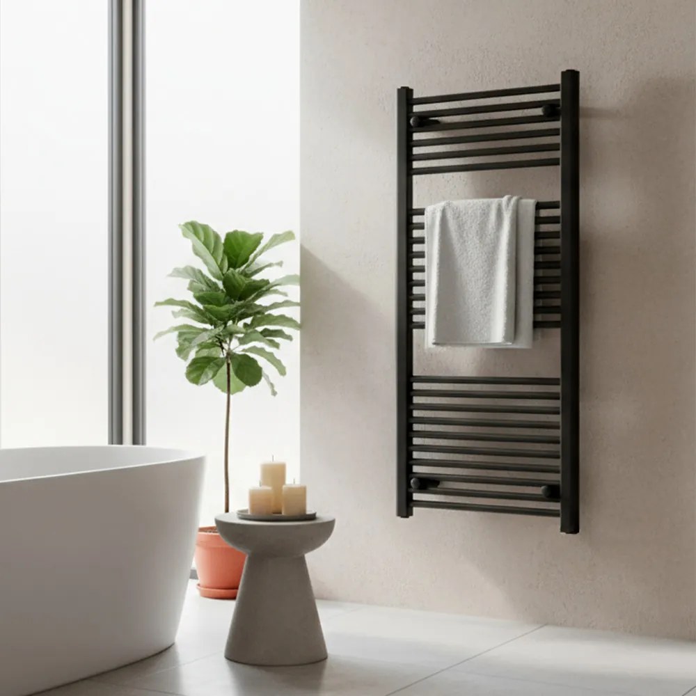 Egyenes törölközőszárító radiátor 1200x600 mm fekete