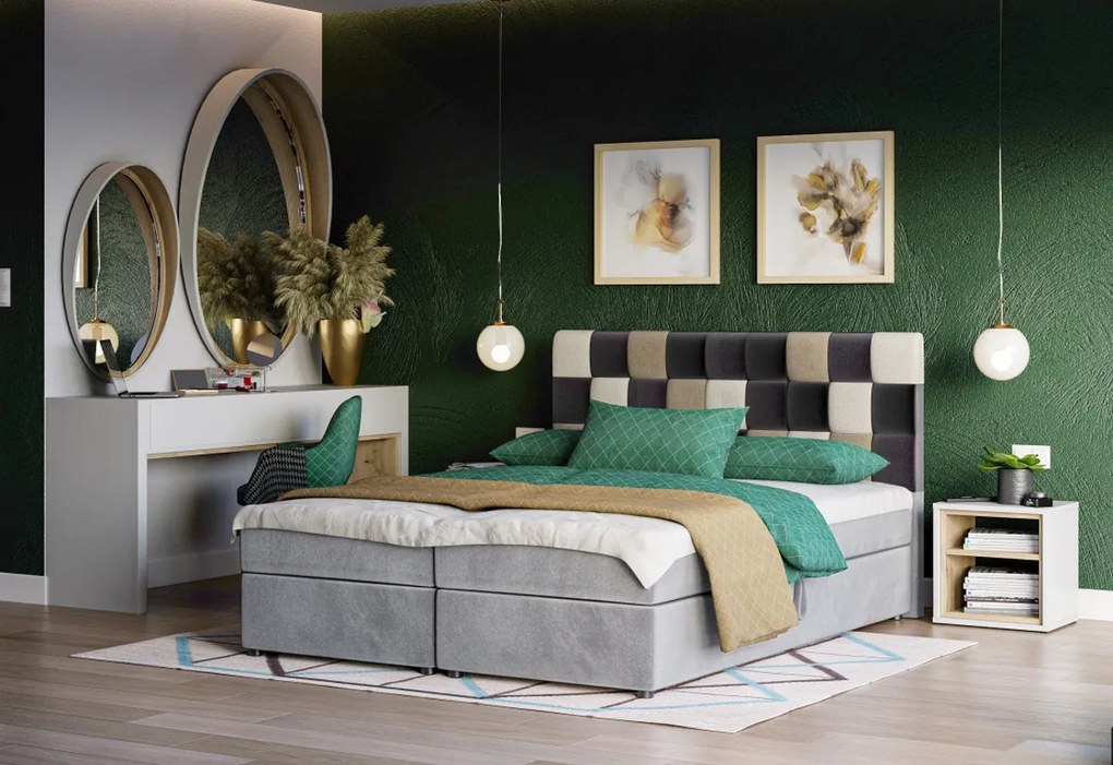 APPLE boxspring kárpitozott ágy + Fedő, 140x200, itaka 14/fekete