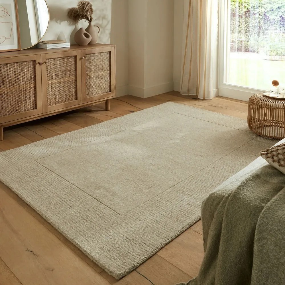 Bézs kézi szövésű gyapjú szőnyeg 240x340 cm Textured Wool Border – Flair Rugs