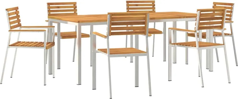 vidaXL Kert étkező szett 7 pcs Barna Tömör Akácfa