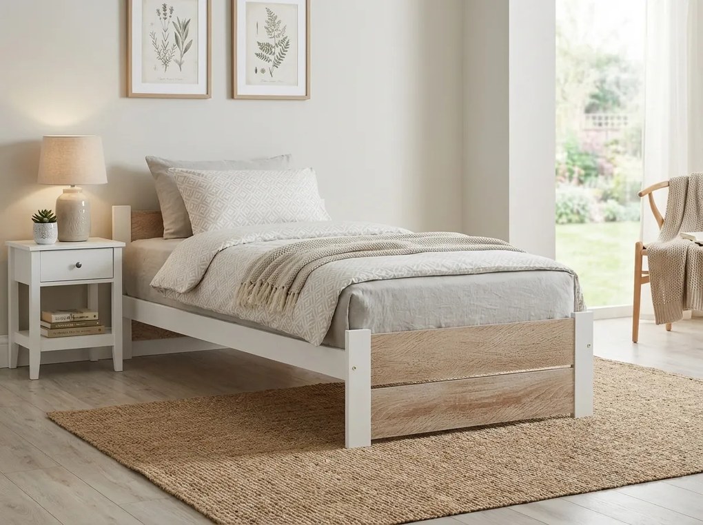 Ágy IKAROS DOUBLE 80 x 200 cm, fehér/dub sonoma Ágyrács: Léces ágyrács, Matrac: Sommera 18 cm matrac