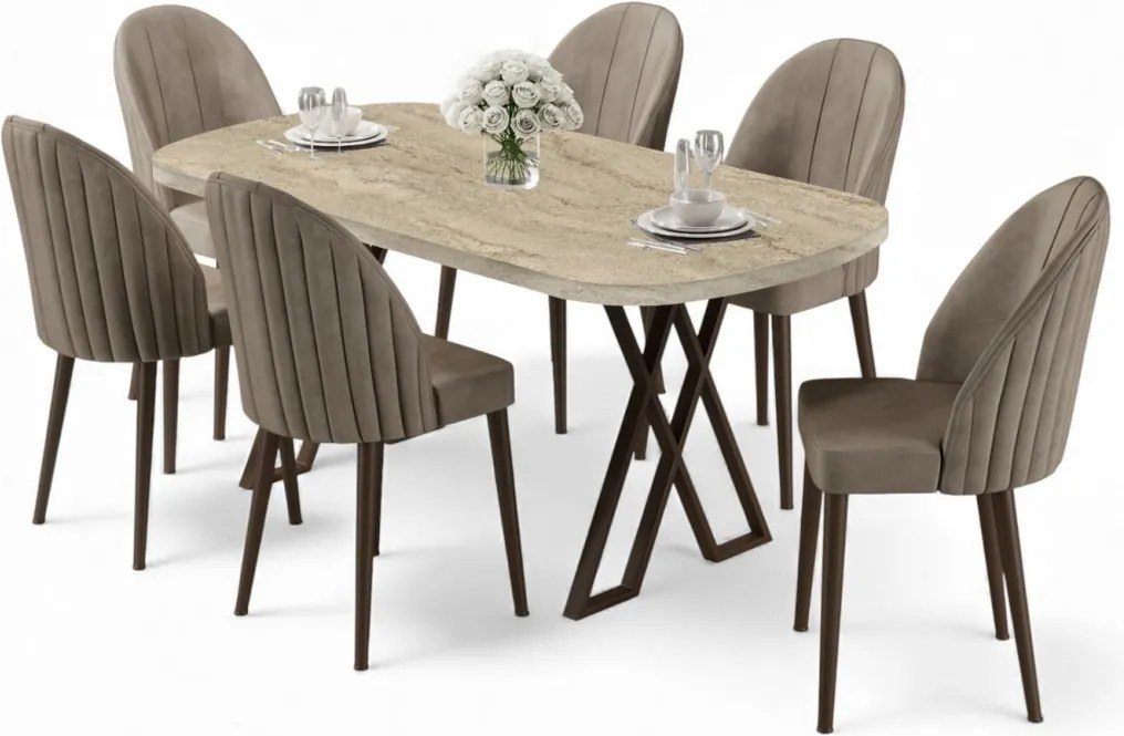 Kaye étkezőgarnitúra, travertin-cappuccino, 168 cm – TR240CHR2845