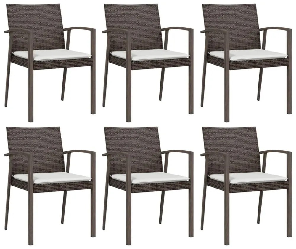 6 db barna polyrattan kerti szék párnával 56,5x57x83 cm