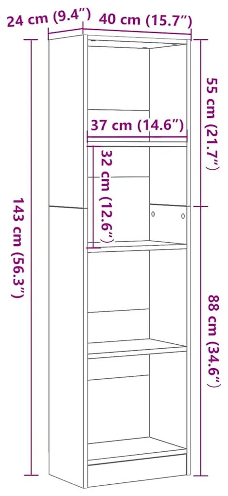 fekete tölgy szerelt fa könyvespolc 40x24x143 cm