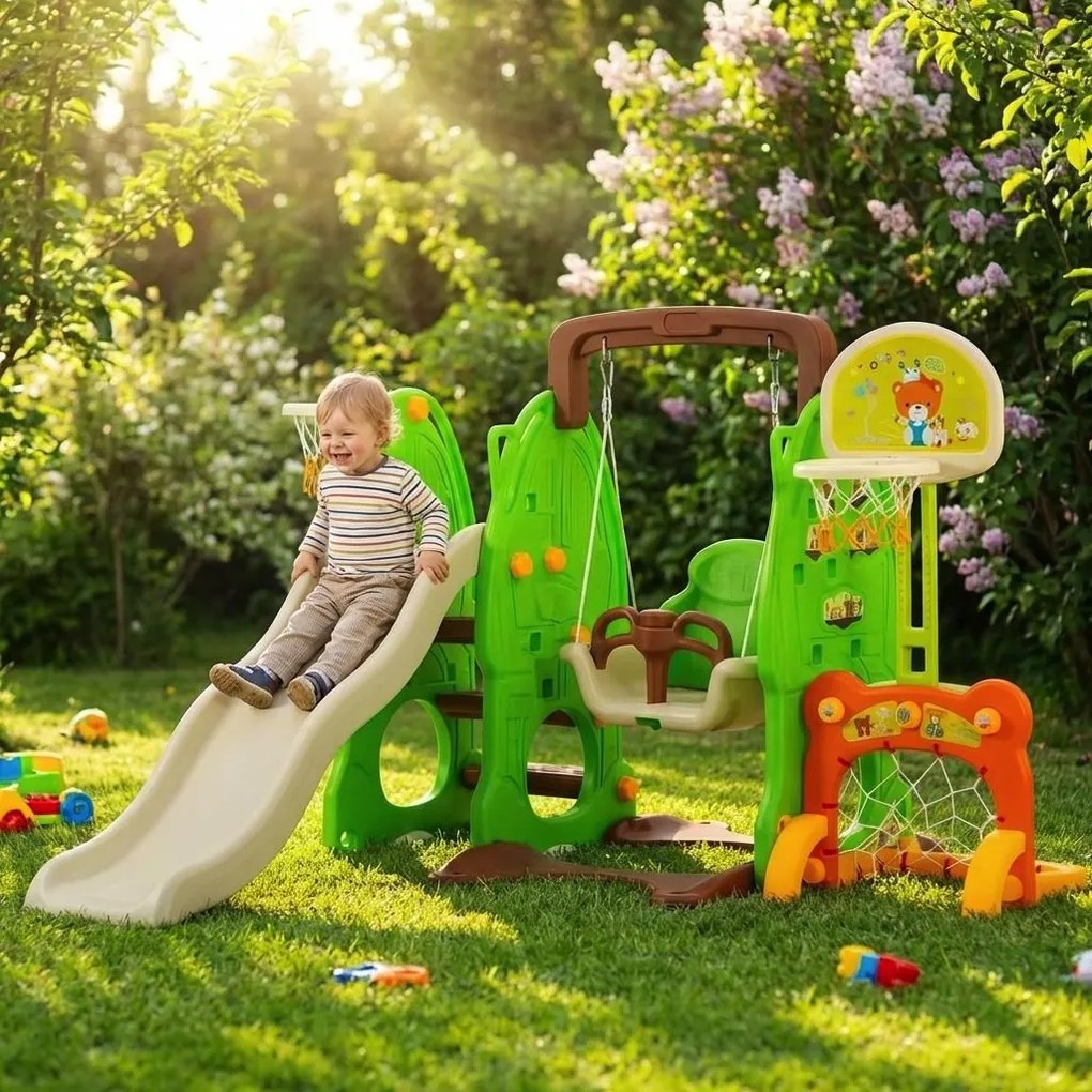Gyerek csúszda hintával 3 az 1-ben Baby Mix zöld