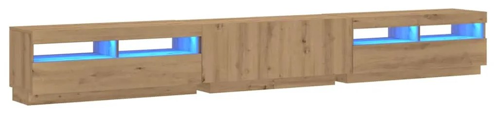 kézműves tölgy szerelt fa TV-szekrény LED-ekkel 300x35x40 cm