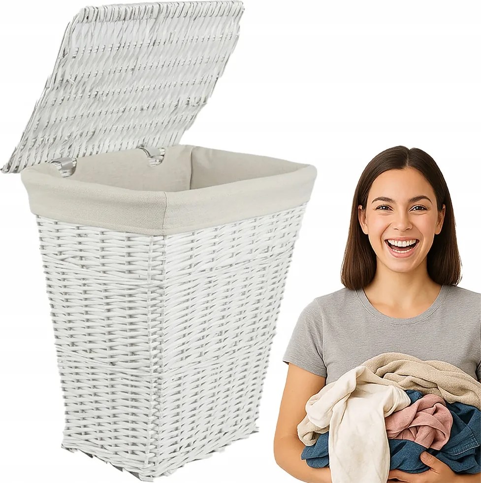Szennyestartó Kosár Fonott Fehér Szennyestartó Béléssel 46L
