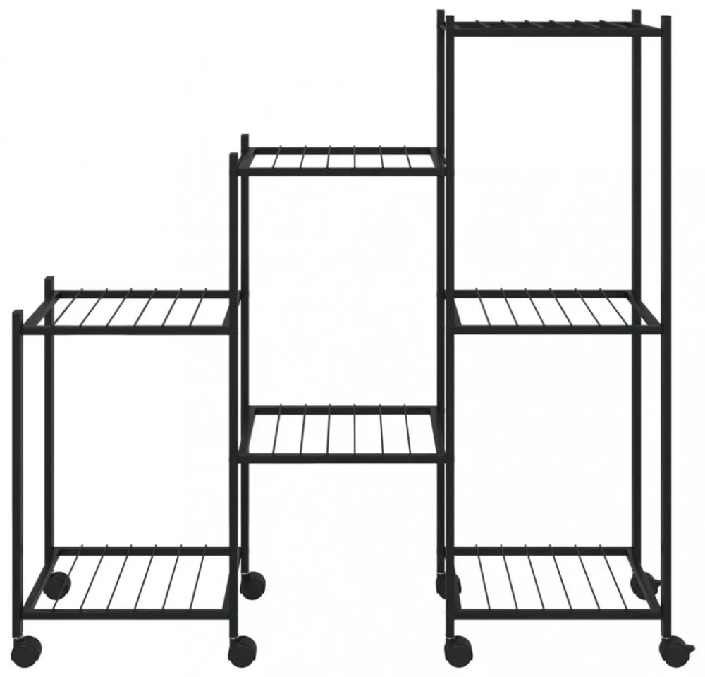 fekete vas virágtartó állvány kerekekkel 83 x 25 x 83,5 cm
