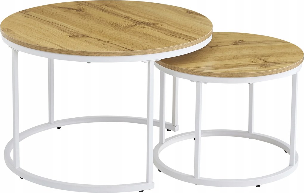 2 db-os Dohányzóasztal szett Loft Kerek Tölgy Modern Ipari 70/50 cm