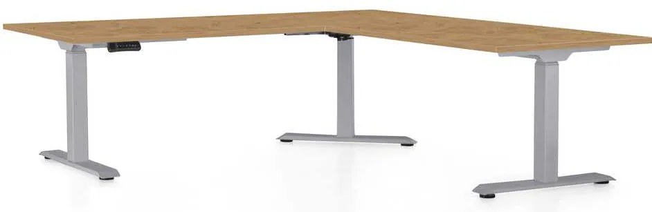OfficeTech Angle állítható magasságú asztal, 180 x 200 cm, szürke alap, köves tölgy