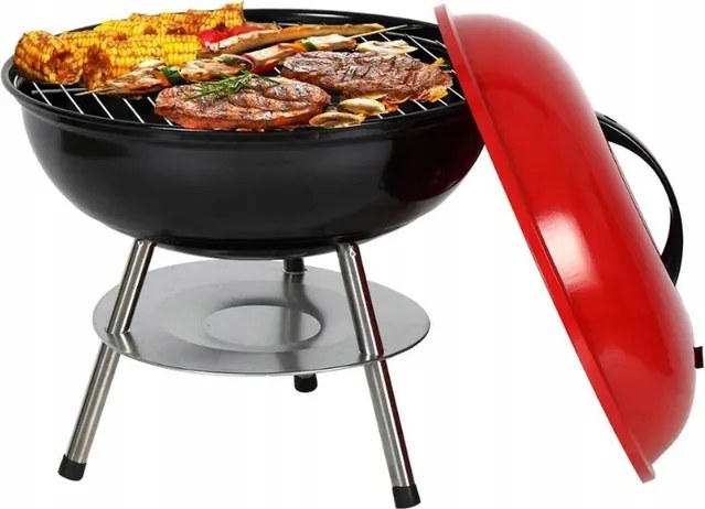 Szén Grill Brikett Kerti Fa Kerek Fedéllel Hordozható 36CM