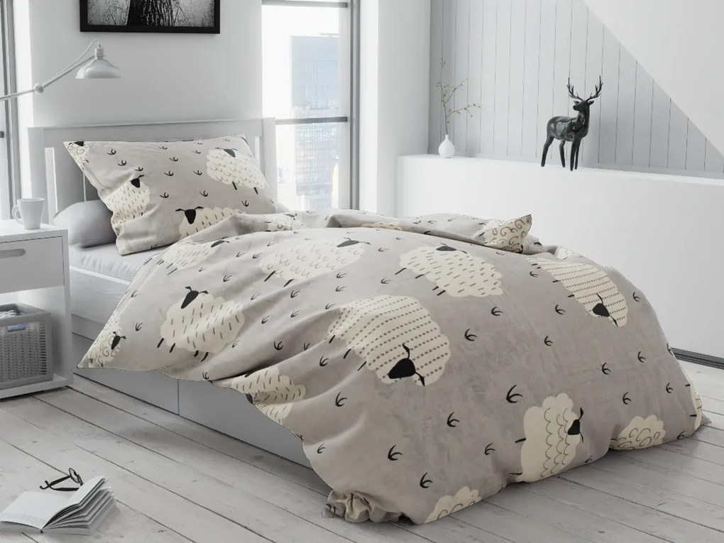 SHEEP szürke mikroplüss ágyneműhuzat