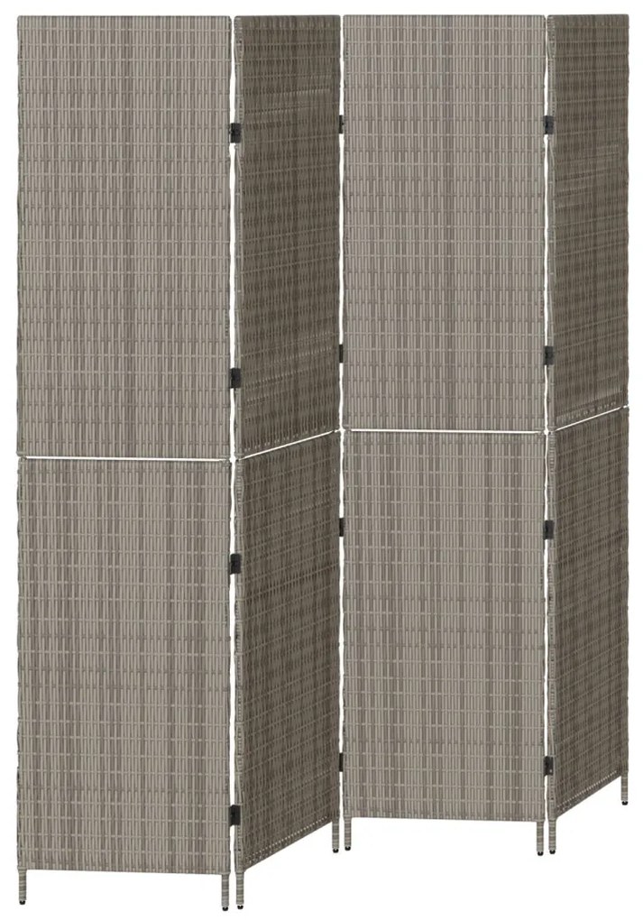 4 Paneles Összecsukható Szobaelválasztó Szürke 195x180 cm Poli Rattan