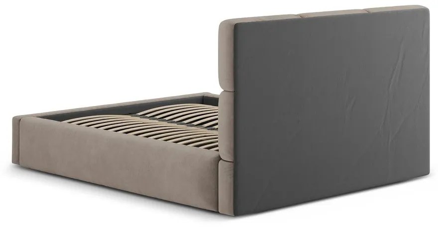 Világosbarna kárpitozott ágyneműtartós franciaágy ágyráccsal 200x200 cm Libera – Windsor & Co Sofas