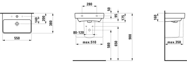 LAUFEN H8189580001041 - mosdó ráültethető/falra szerelhető PRO 55x38 cm kerámia/fehér