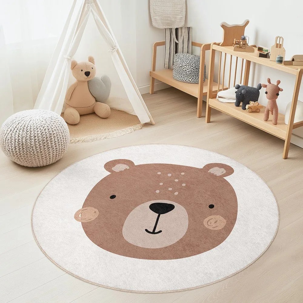 Barna-krémszínű mosható gyerek szőnyeg ø120 cm Teddy Bear – Mila Home