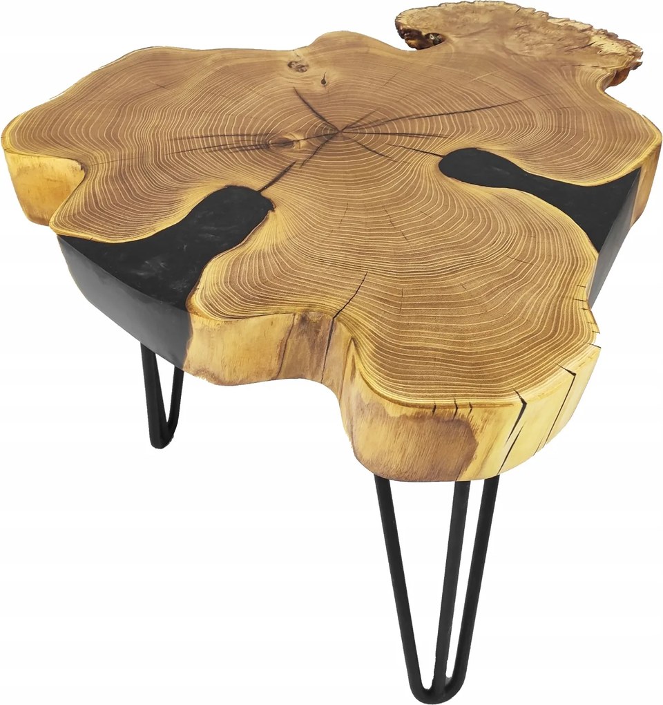 Dohányzóasztal fából, fekete gyantával, fekete lábakkal Loft Modern