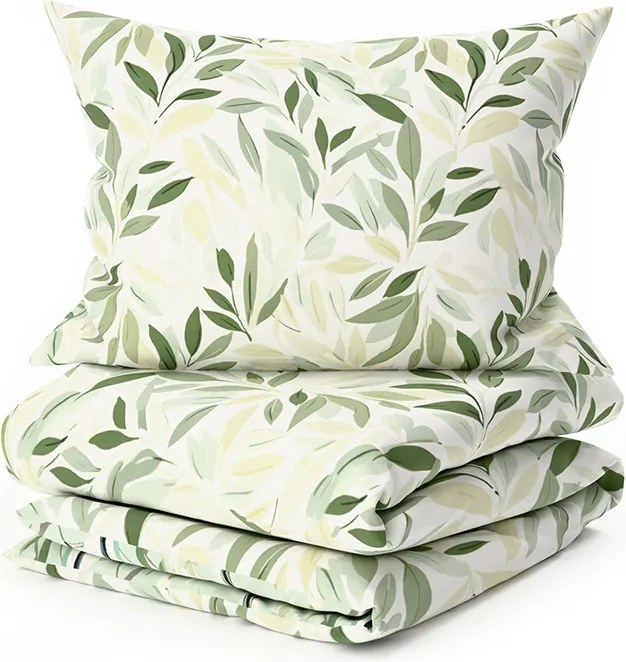 Pamut ágynemű FLORIBIRD POLY zöld Ágyneműhuzat mérete: 70 x 90 cm | 140 x 200 cm
