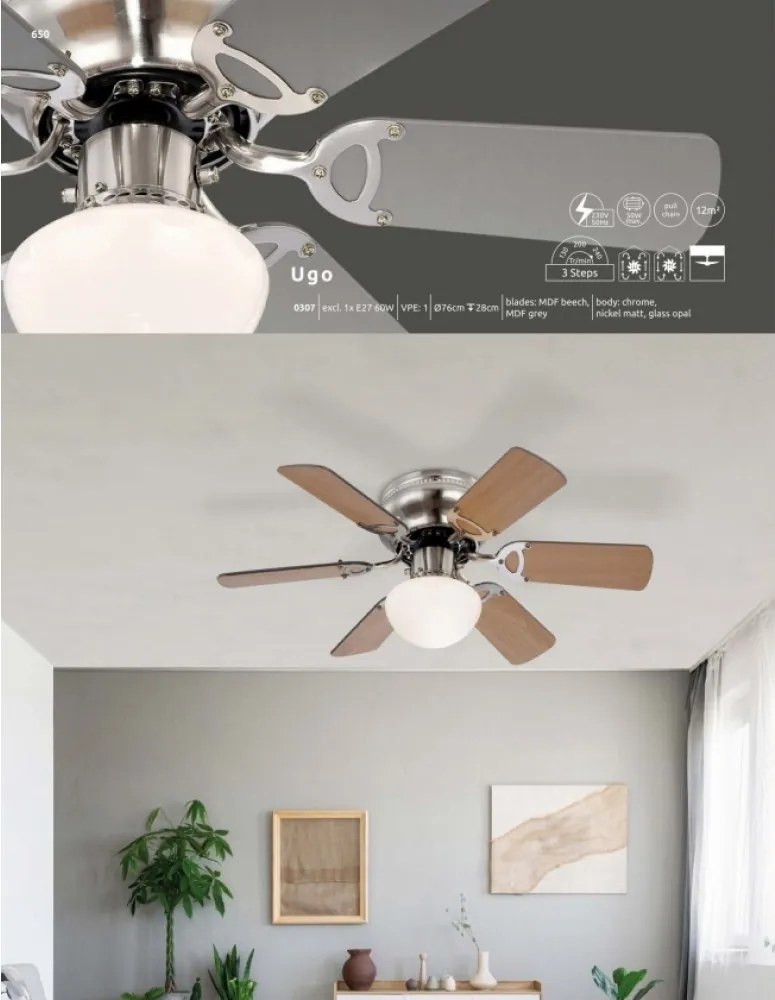 GLOBO0307 UGO Ventilátoros lámpa E27 IP20