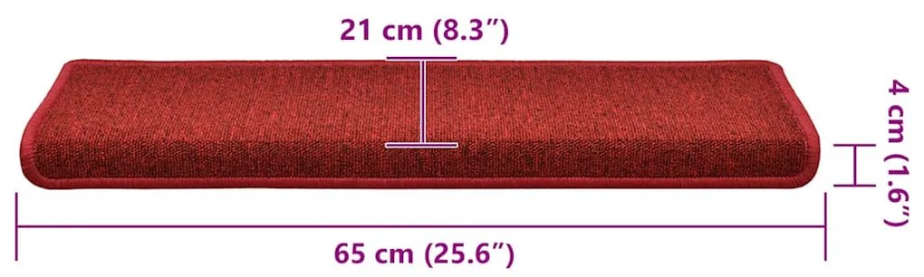 30 db lépcsőszőnyeg 65 x 21 x 4 cm bordó téglalap alakú széllel
