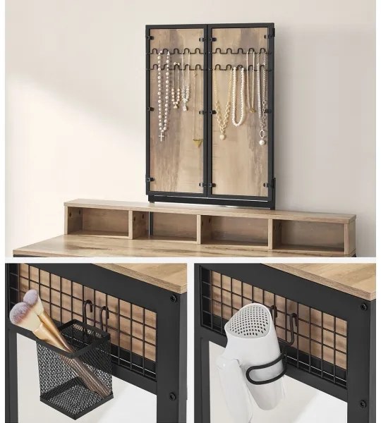 Sminkasztal puffal 28,6x42 cm FLORA barna/fekete