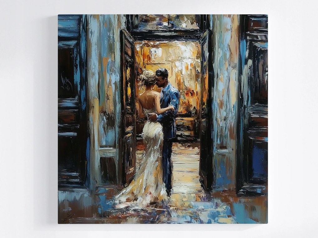 Vászonkép Canvas Pár Romantika Utca Szerelem Elegancia Művészet 80x80