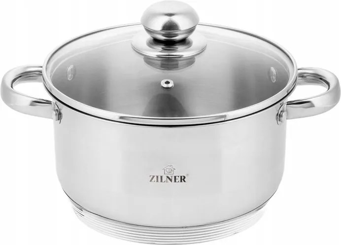 Acél fazék Ezüst 4.2L 22CM Vastag Lapos Alj Zilner Prémium