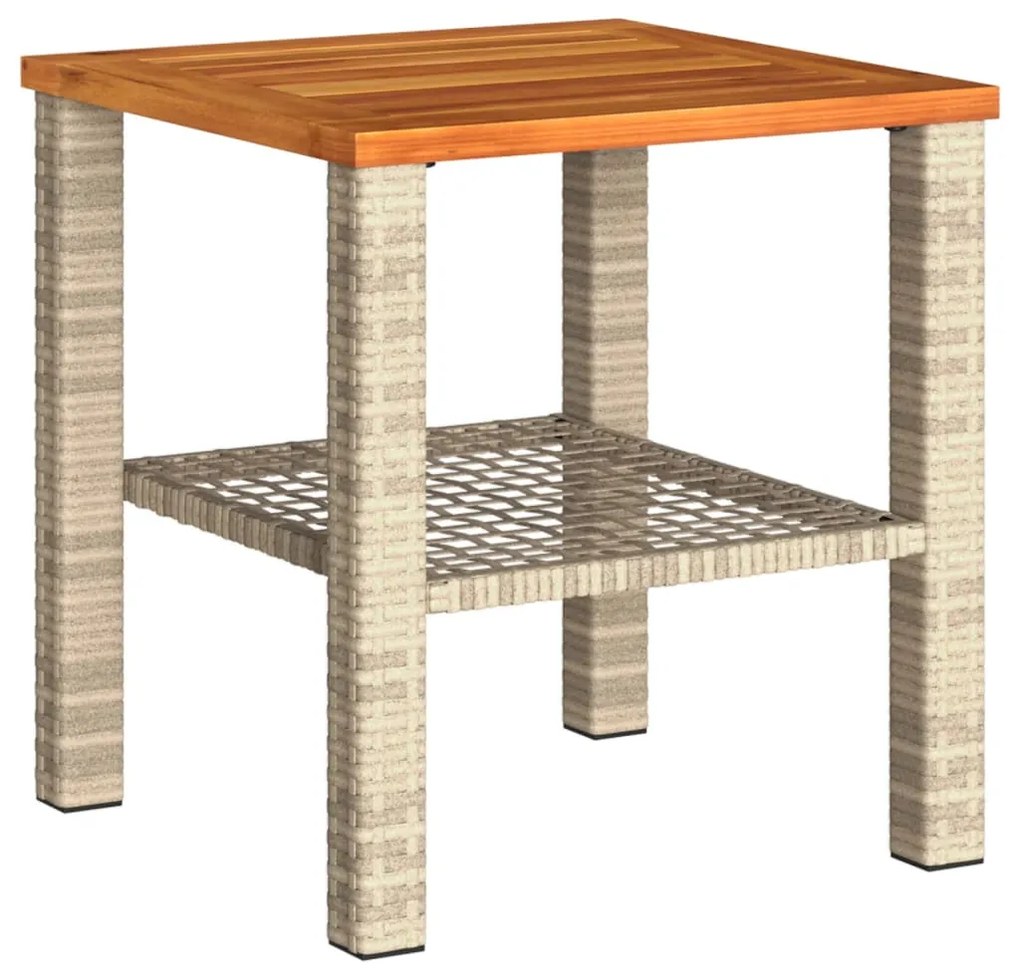 vidaXL bézs polyrattan és akácfa kerti asztal 40 x 40 x 42 cm