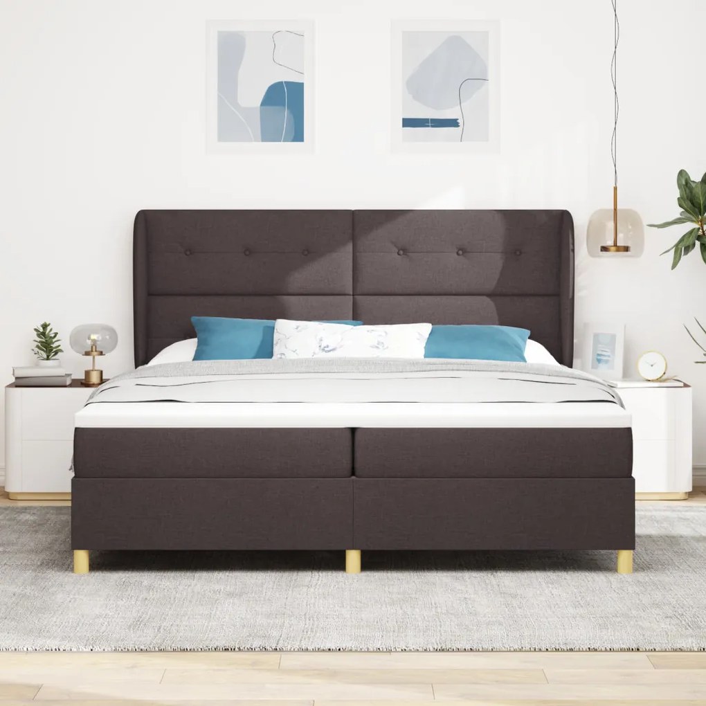 Boxspring Ágy Matraccal - Sötétbarna, 200x200 cm, Szövet