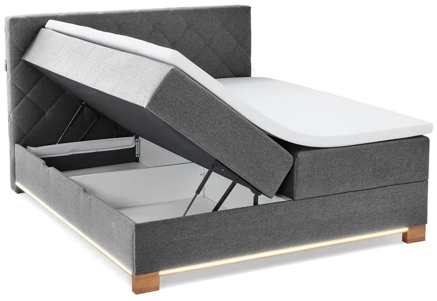 Szürke ágyneműtartós boxspring ágy 180x200 cm Messina – Meise Möbel