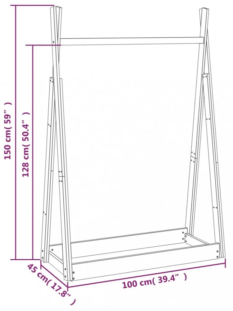 tömör fenyőfa ruhatartó állvány 100 x 45x 150 cm