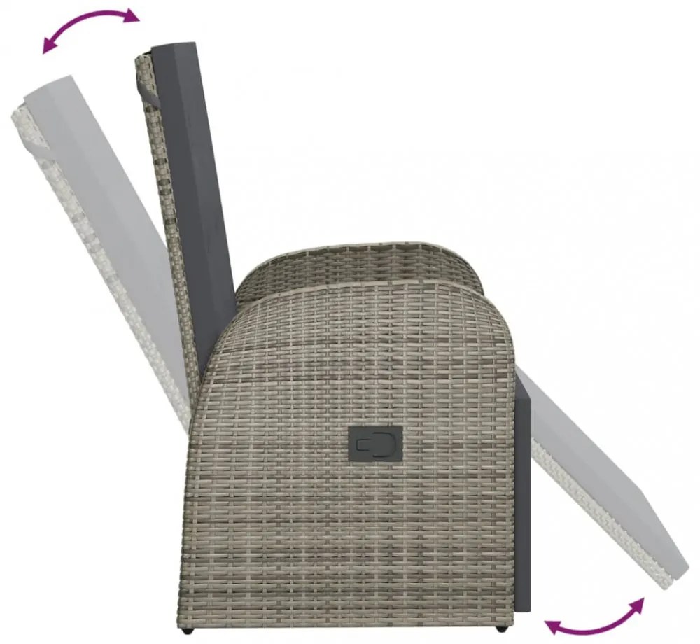 2 db szürke polyrattan dönthető kerti szék párnákkal