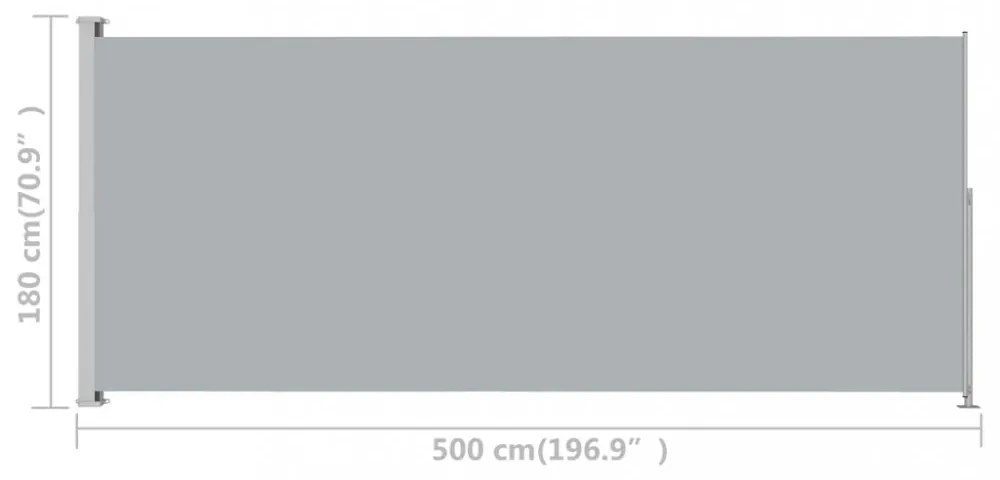 szürke behúzható oldalsó terasznapellenző 180 x 500 cm