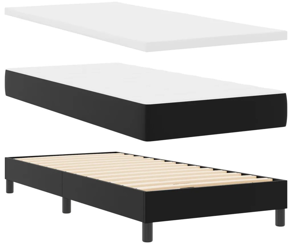 Boxspring ágy matraccal – fekete, 90x200 cm, műbőr