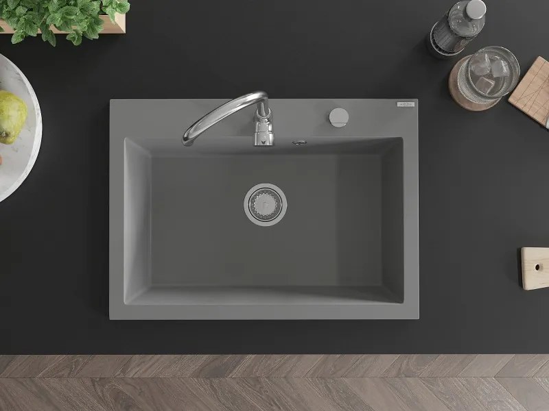 Mexen Elix gránit mosogató 1-medencés 700 x 500 mm, szürke, króm szifon - 6526701005-71
