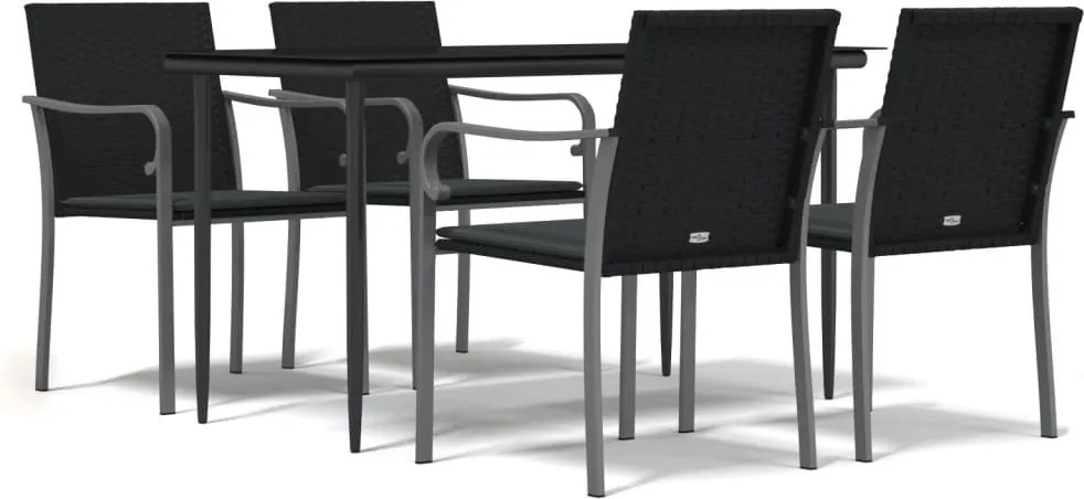 vidaXL 5 részes polyrattan és acél kerti étkezőgarnitúra párnával