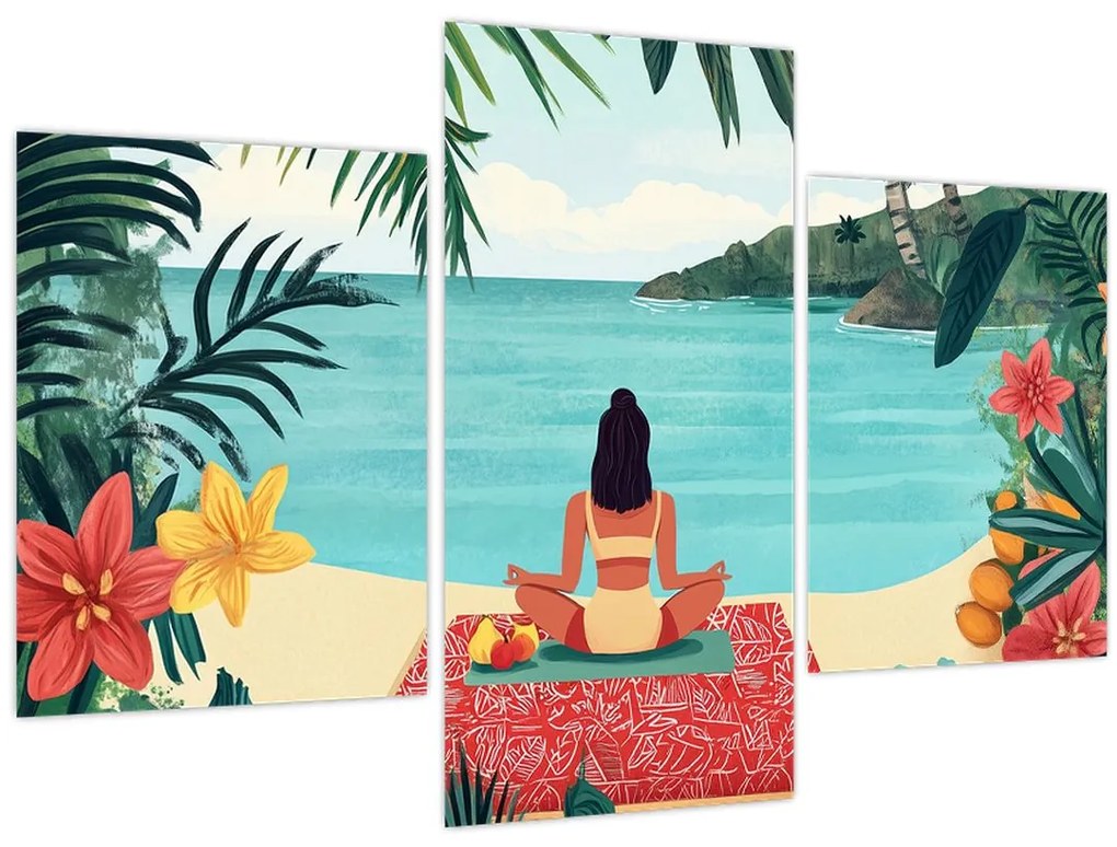 Kép - Jóga nő a tengerparton (90x60 cm)