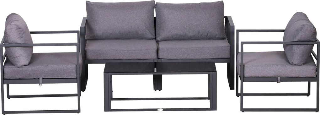 Outsunny Négydarabos Kerti Bútor Szett, Ülőgarnitúra, Kétfős Kanapé Üléspárnákkal, Tárolós Asztal, Poliészter, Szürke, 138 x 69 x 63 cm | Aosom